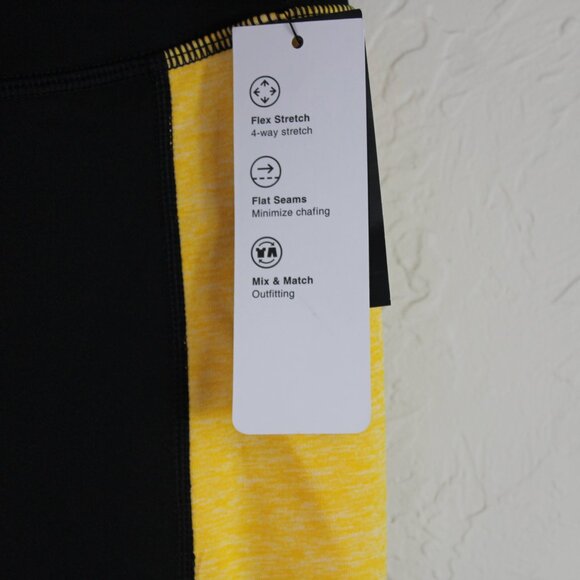 Ideology Crop Pocket Leggings Colorblock Black Yellow Small NWT - Picture 3 of 5